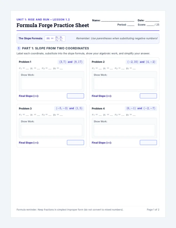 Formula Forge Practice Sheet