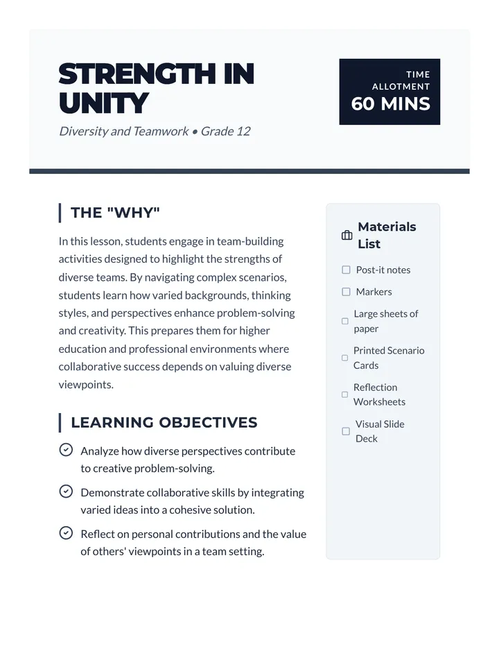 Strength in Unity Teacher Guide