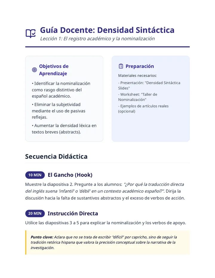 Densidad Sintáctica Guía Teacher Resource