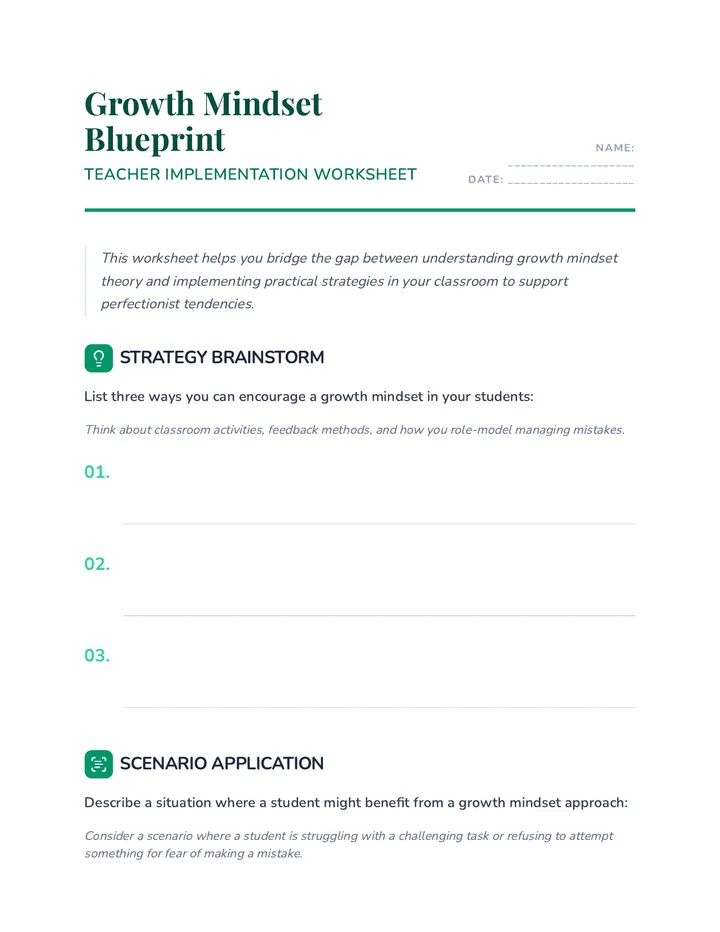 Growth Mindset Worksheet
