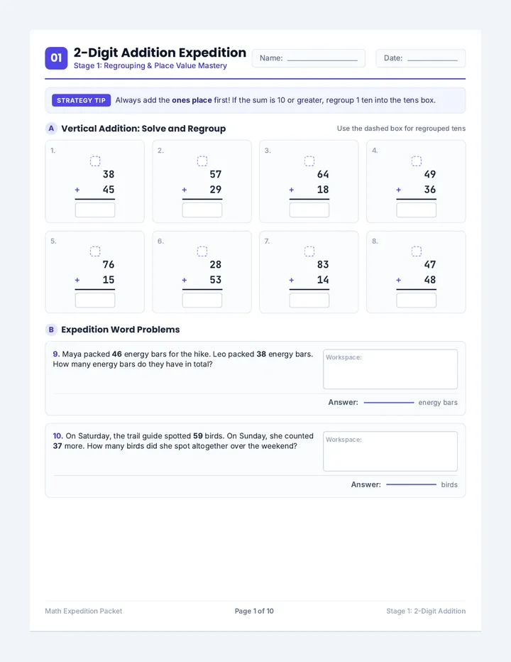 Math Expedition Worksheet Packet