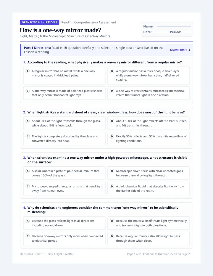 Silvered Secret Worksheet