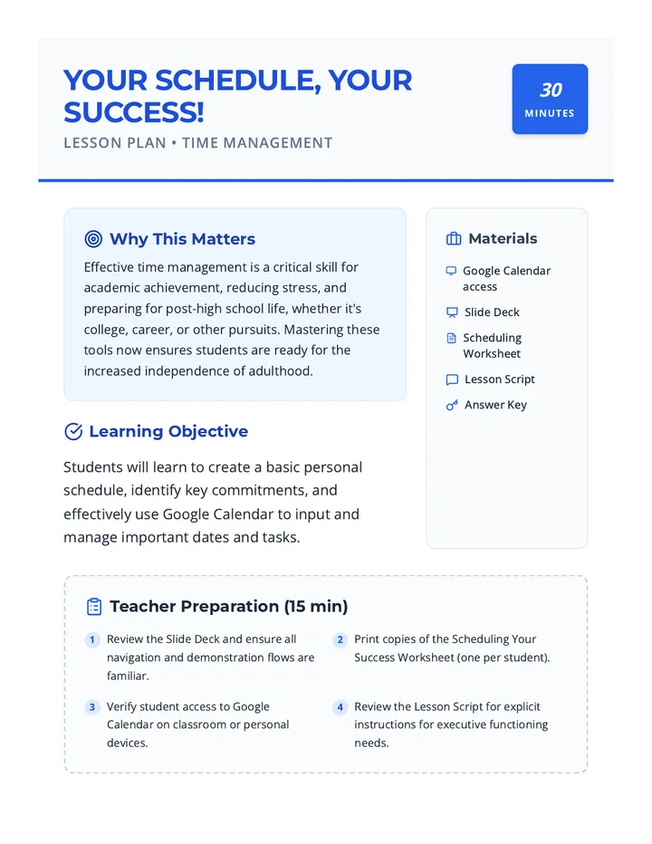 Schedule Success Lesson Plan