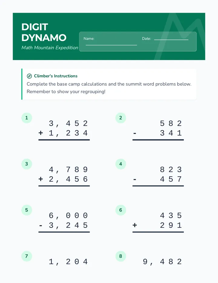 Digit Dynamo Worksheet Final