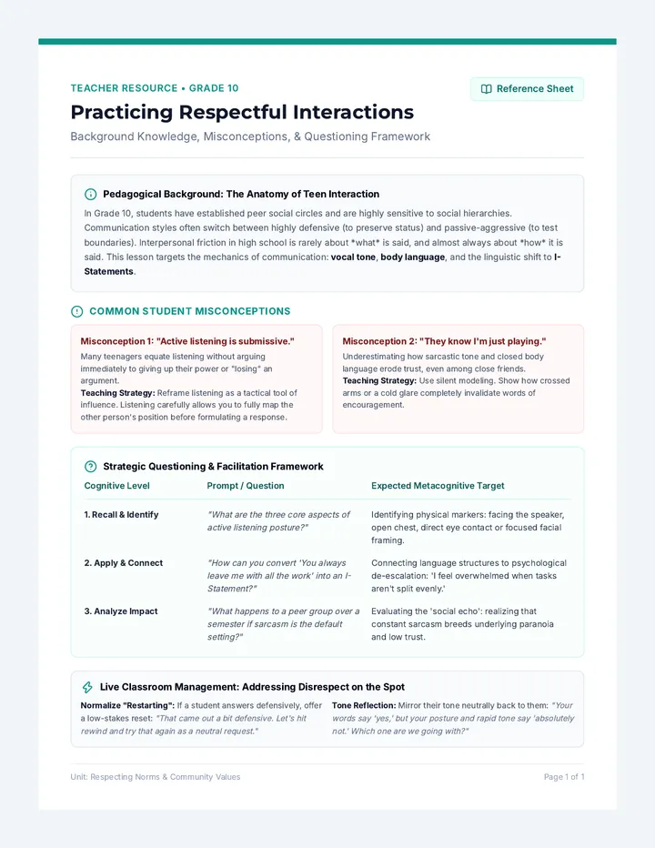 Respectful Interactions Resource Sheet