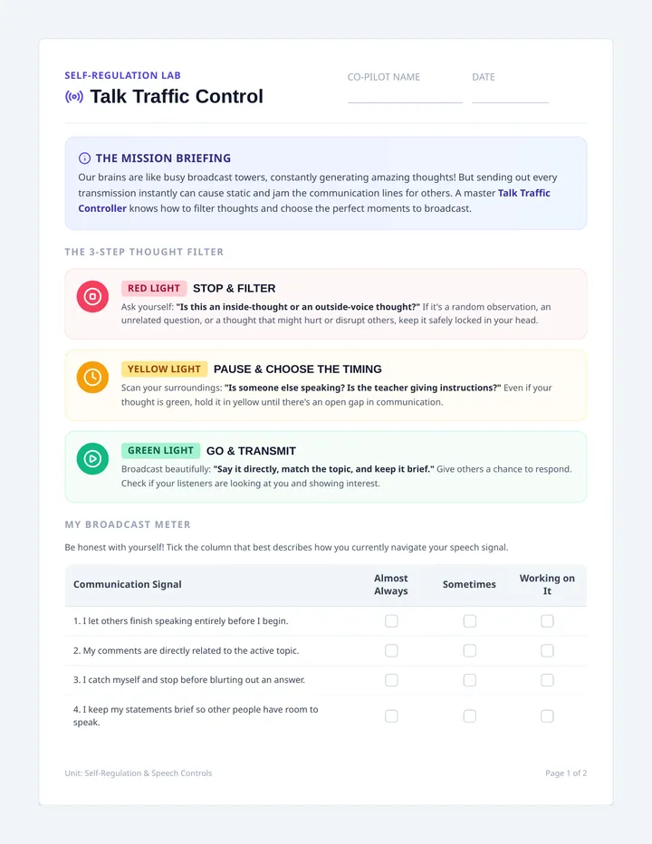 Talk Traffic Worksheet