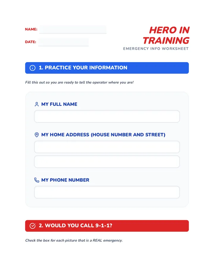 Hero In Training Worksheet