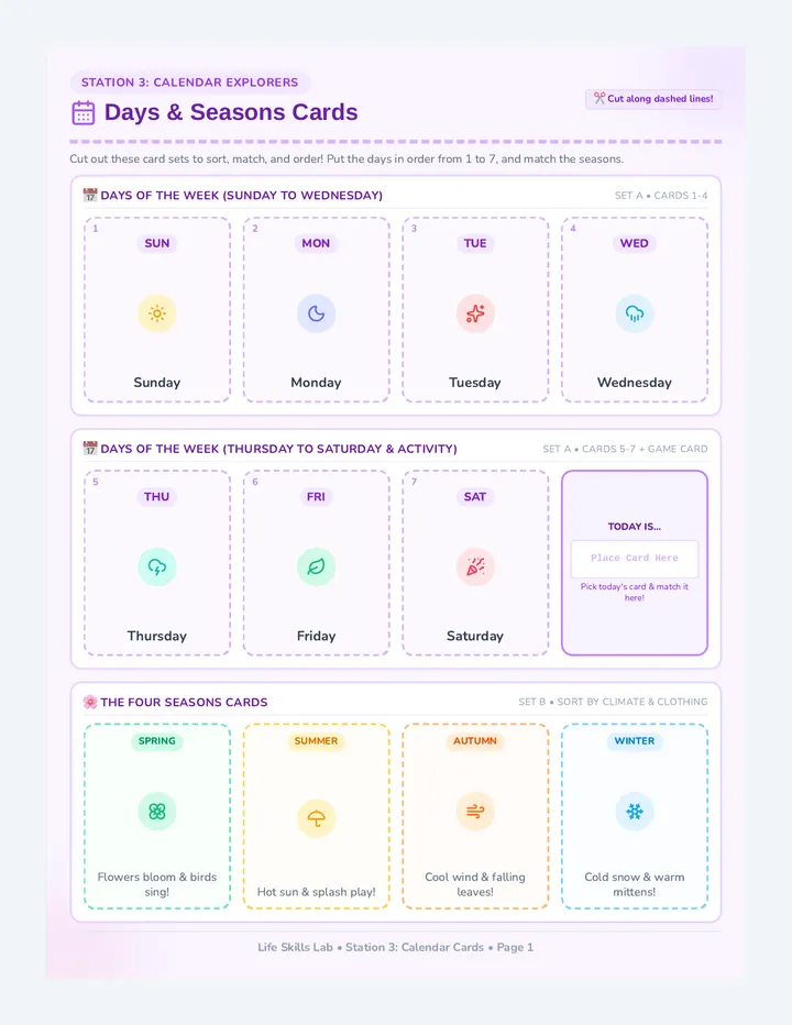 Calendar Explorer Cards page 1