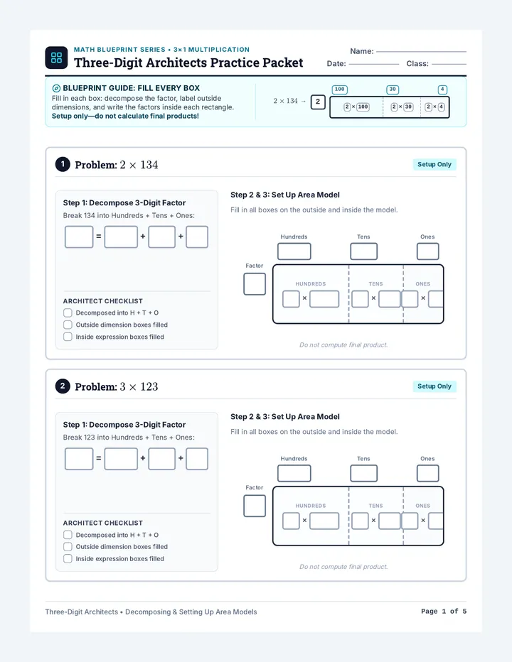 Three Digit Practice Worksheet