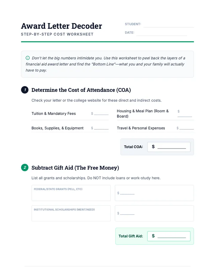 Cost Calculator Worksheet