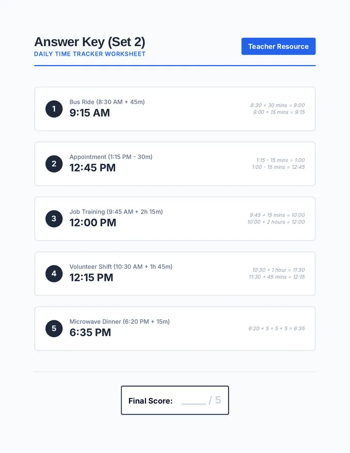 Daily Time Answer Key Set 2