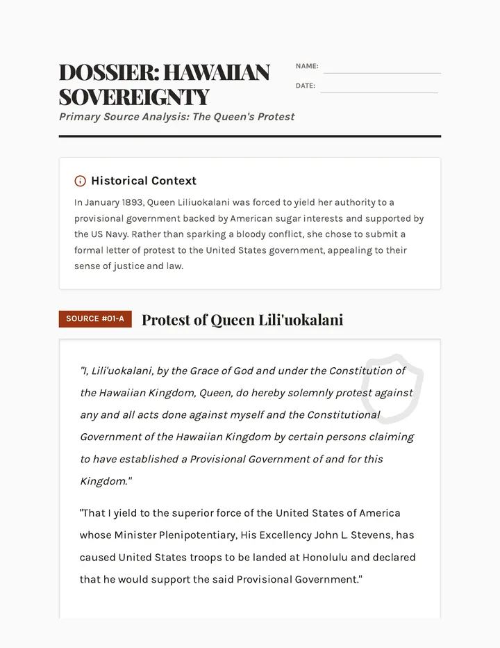 Queen Protest Worksheet