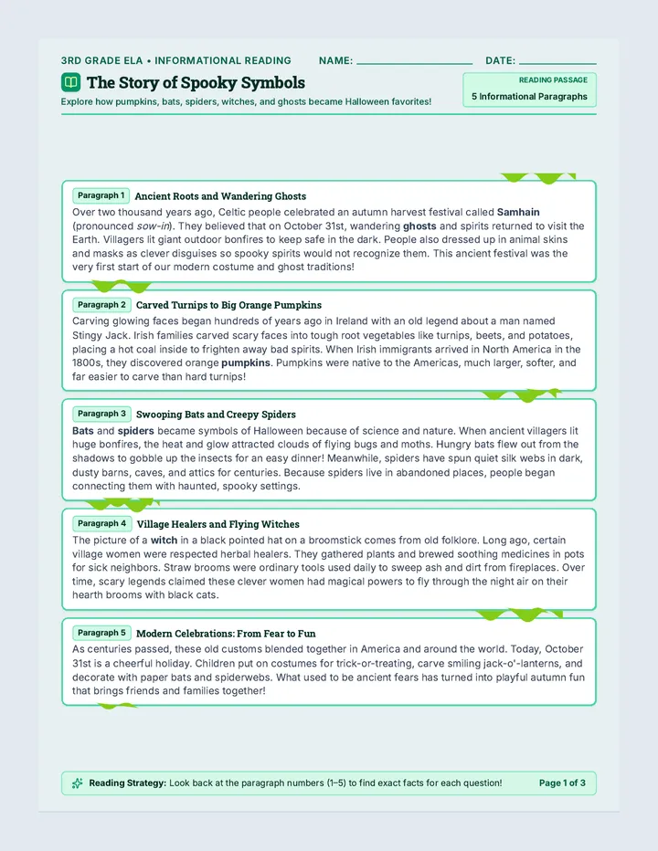 Spooky Symbols Comprehension Worksheet