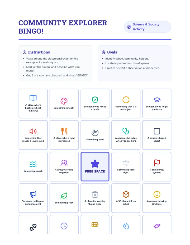 Community Explorer Bingo Activity