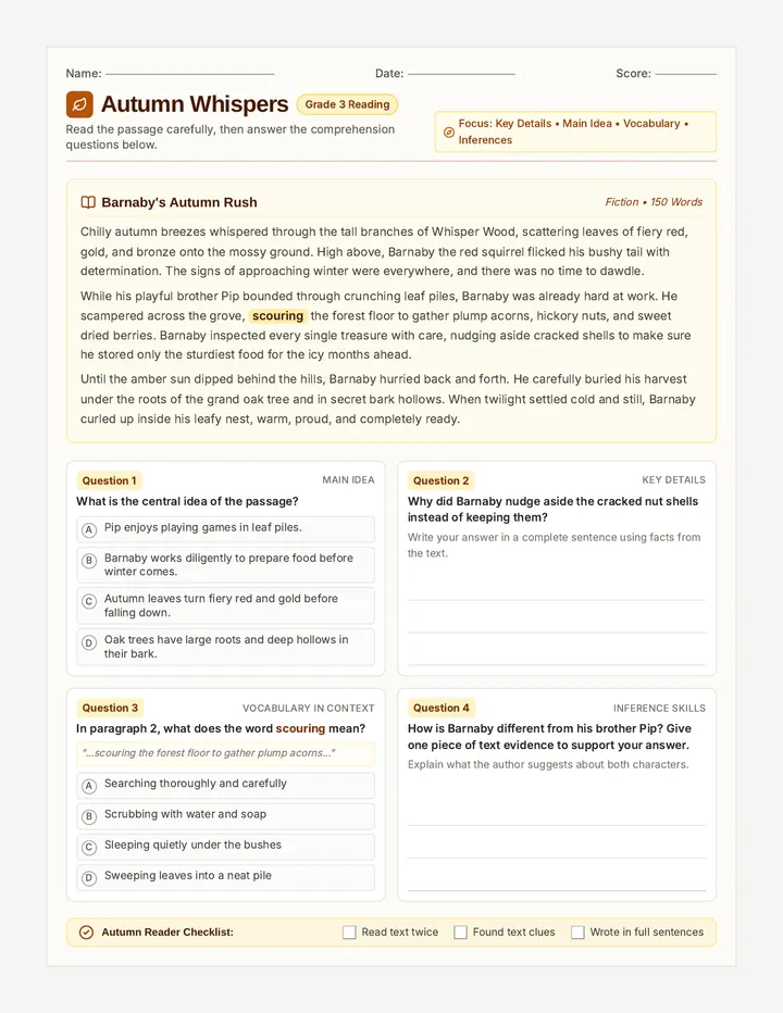 Autumn Whispers Worksheet