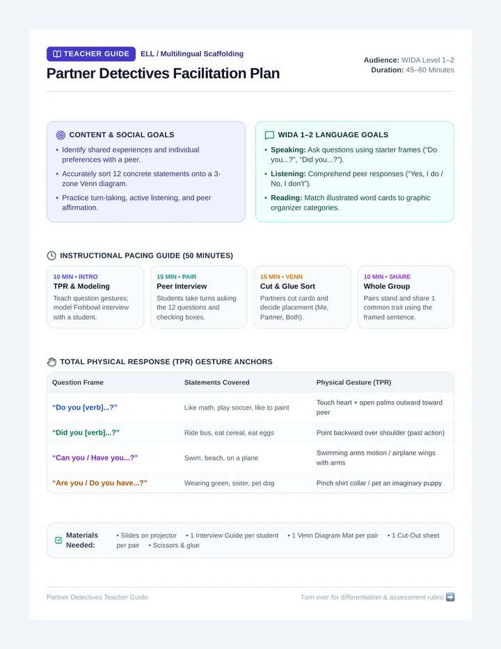 Partner Detectives Teacher Guide