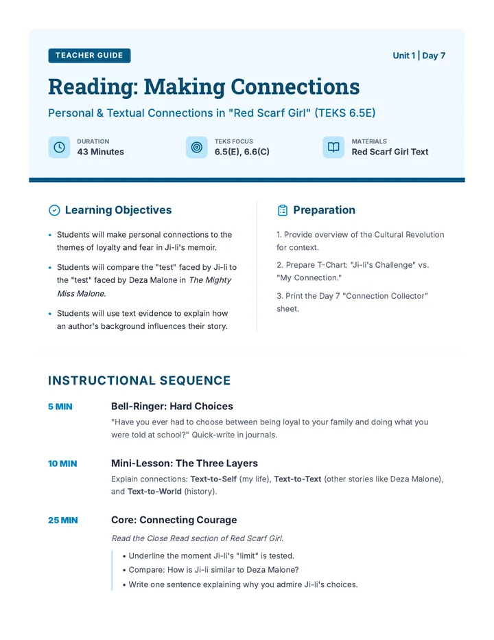 Reading Day 7 Teacher Guide