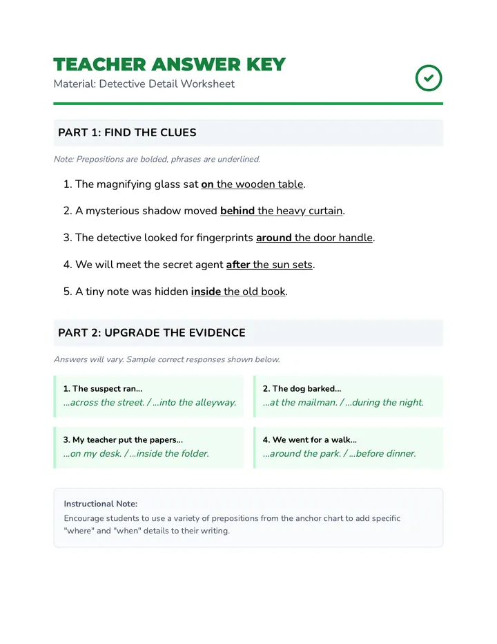 Detective Worksheet Answer Key