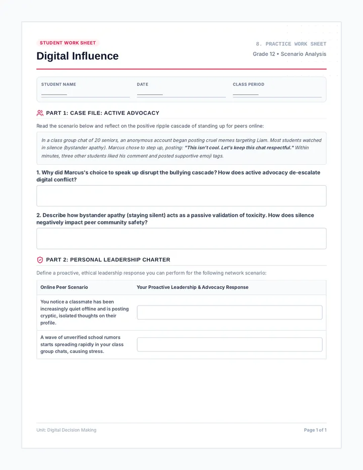 Digital Influence Practice Worksheet