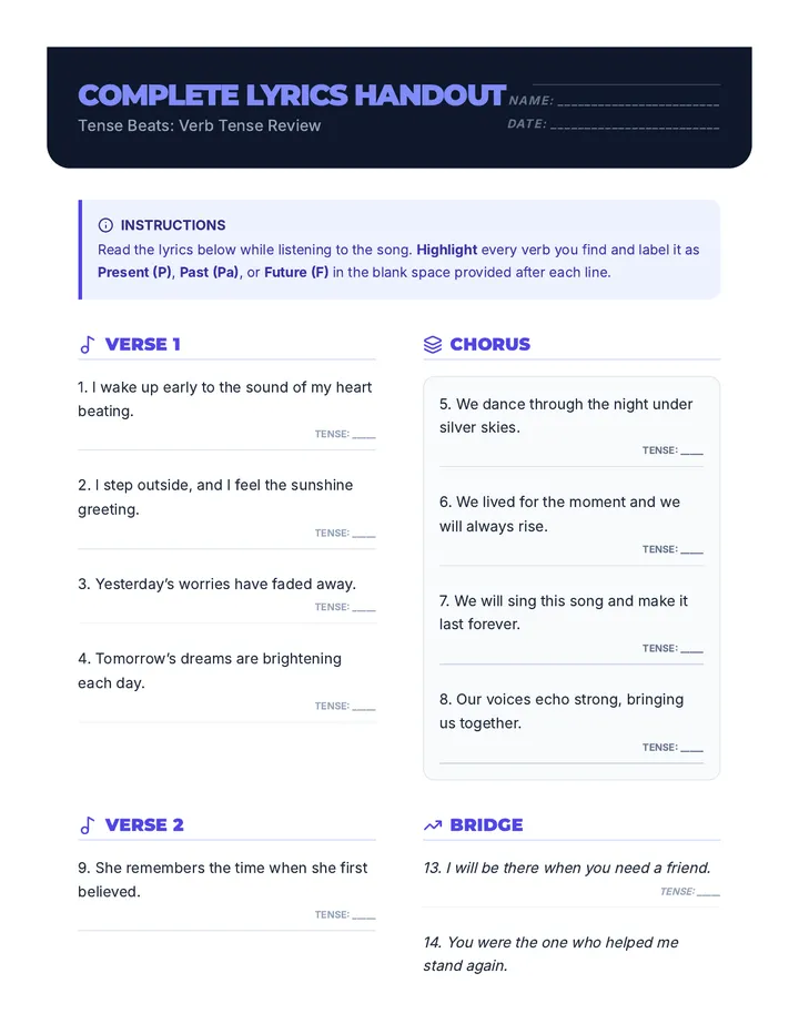 Lyrics Handout Handout