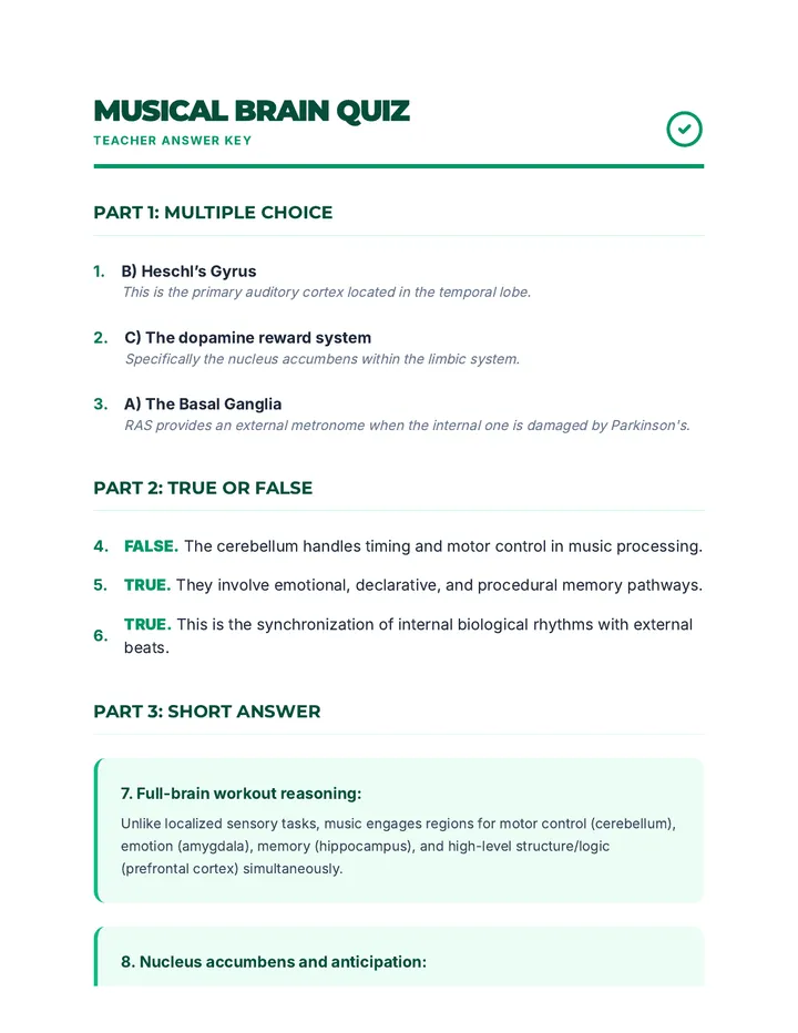 Musical Brain Quiz Key