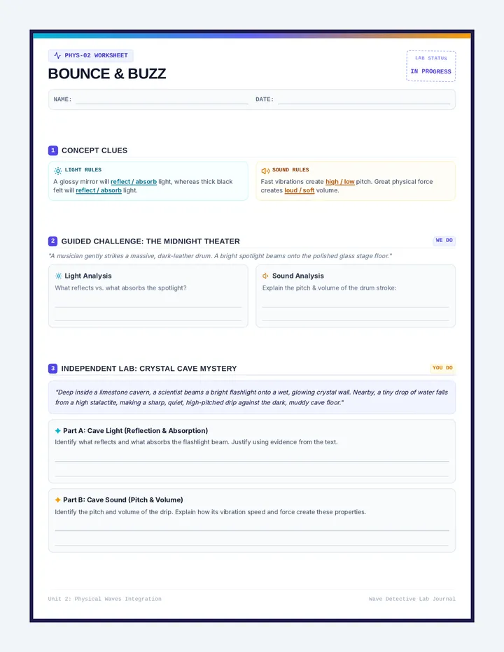 Bounce and Buzz Worksheet