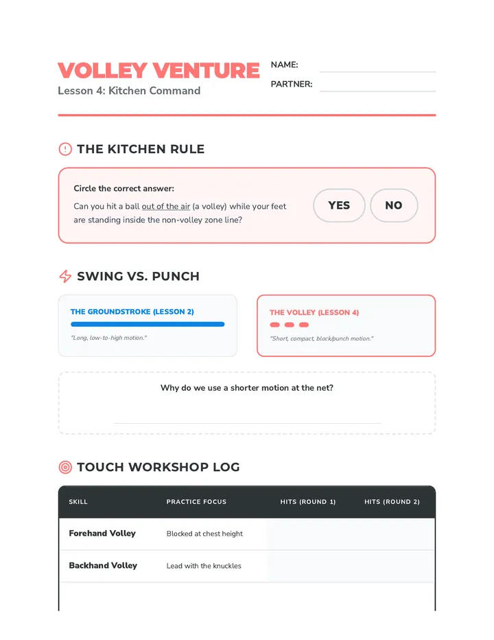 Volley Venture Worksheet
