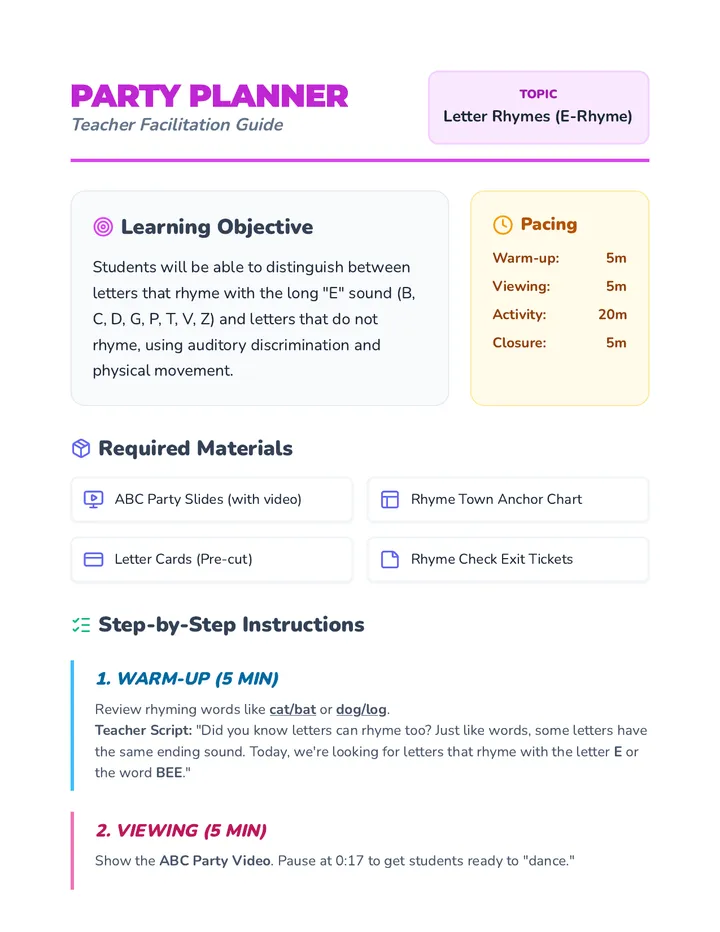 Party Planner Teacher Guide