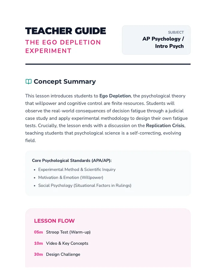 Ego Depletion Teacher Guide