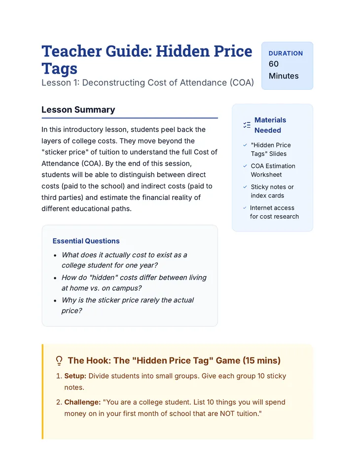 Hidden Price Tags Teacher Guide