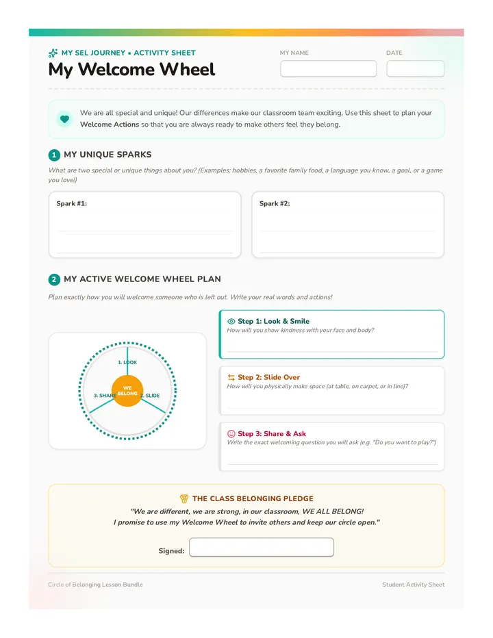 Welcome Wheels Activity Sheet