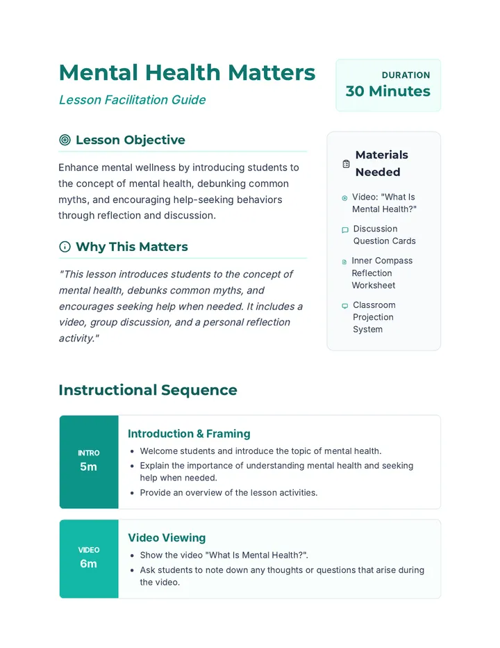Mental Health Matters Lesson Plan