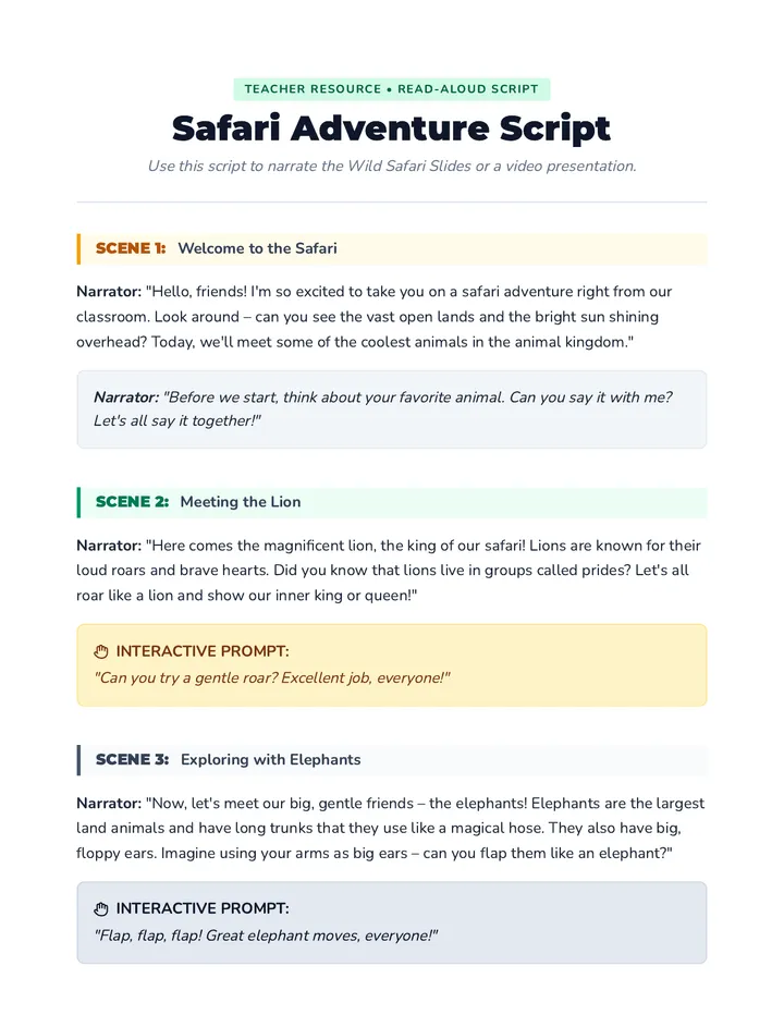 Safari Adventure Script