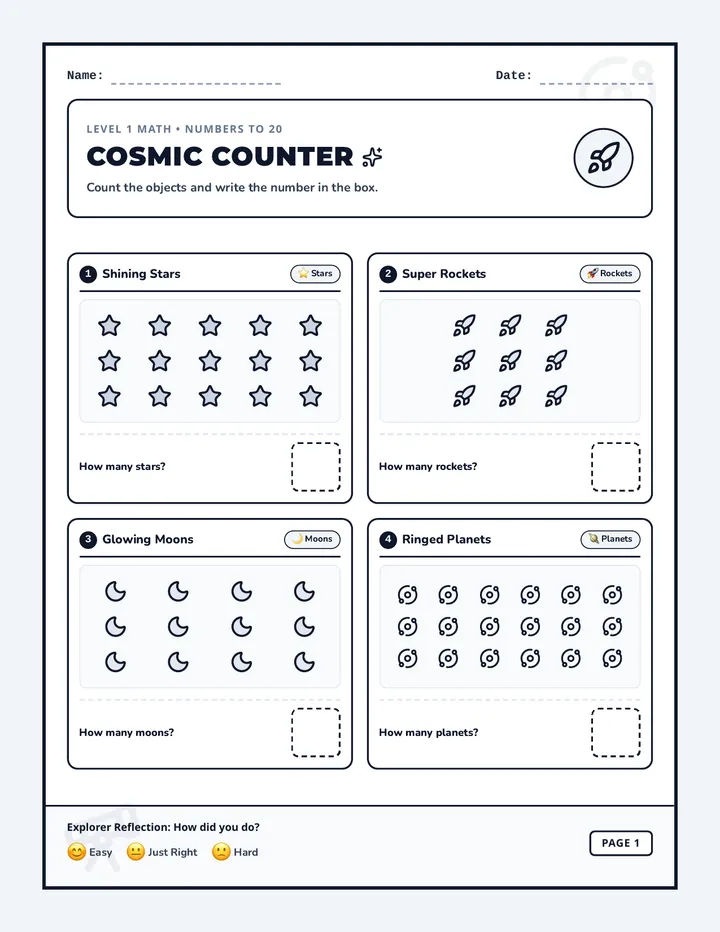 Cosmic Counter Worksheet Pack