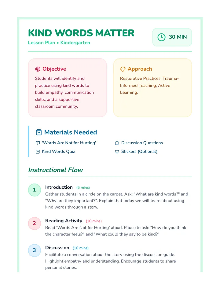 Kind Words Lesson Plan
