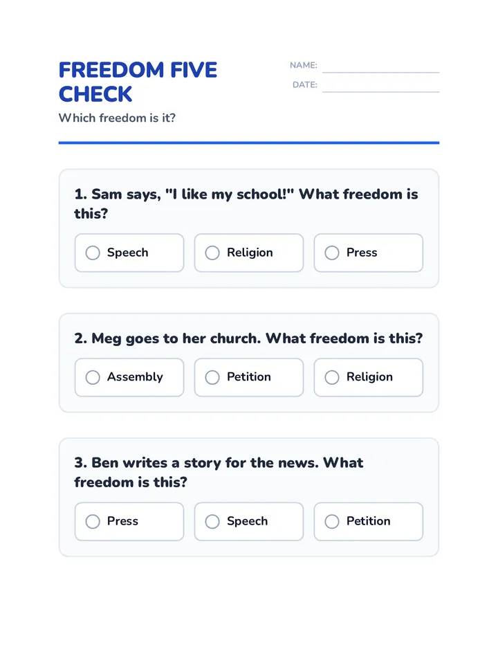Freedom Five Worksheet