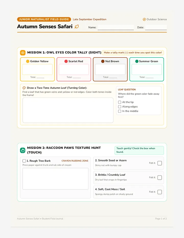 Autumn Safari Field Worksheet