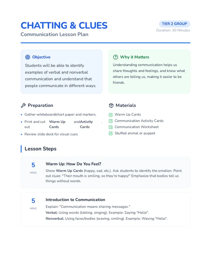 Chatting Clues Lesson Plan