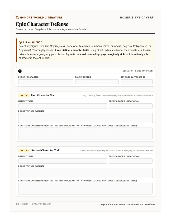 Epic Character Defense Assignment