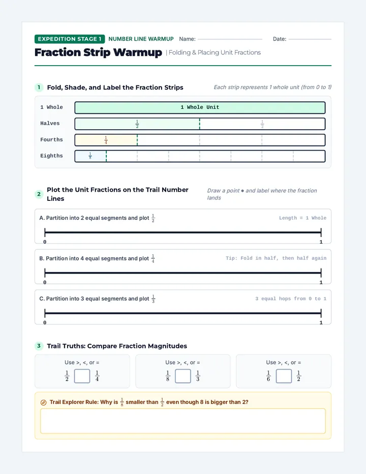 Fraction Strip Warmup Worksheet
