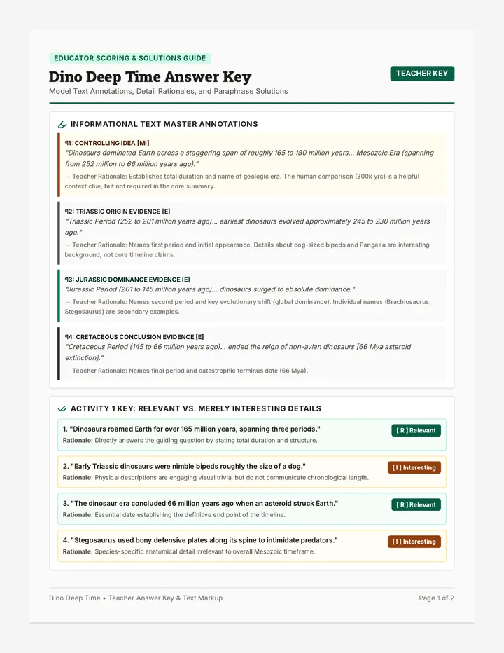 Dino Deep Time Answer Key