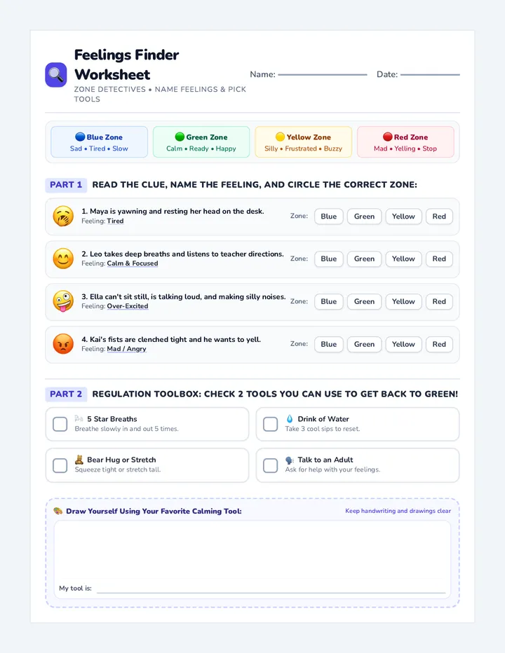 Feelings Finder Worksheet