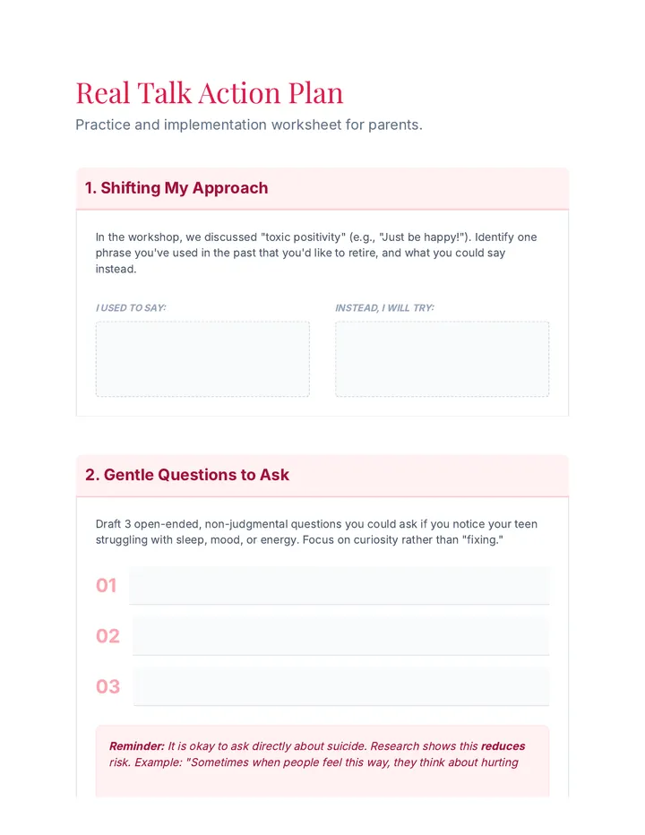 Real Talk Action Plan