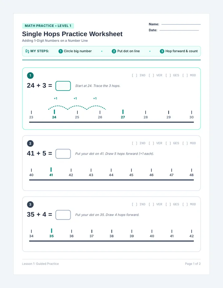 Single Hops Practice Worksheet