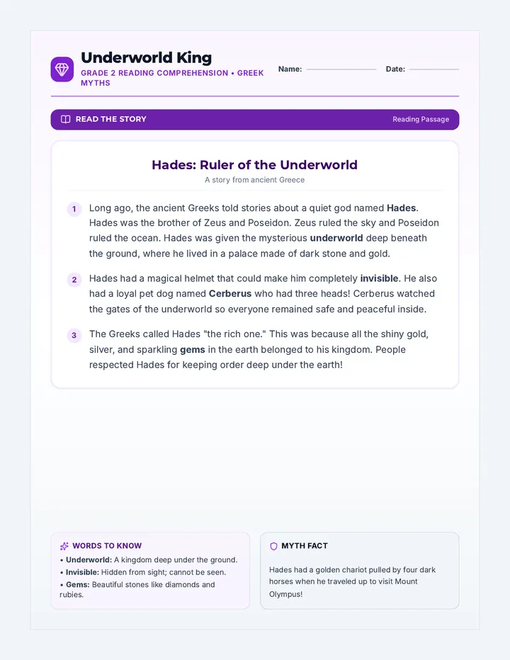 Underworld King Worksheet