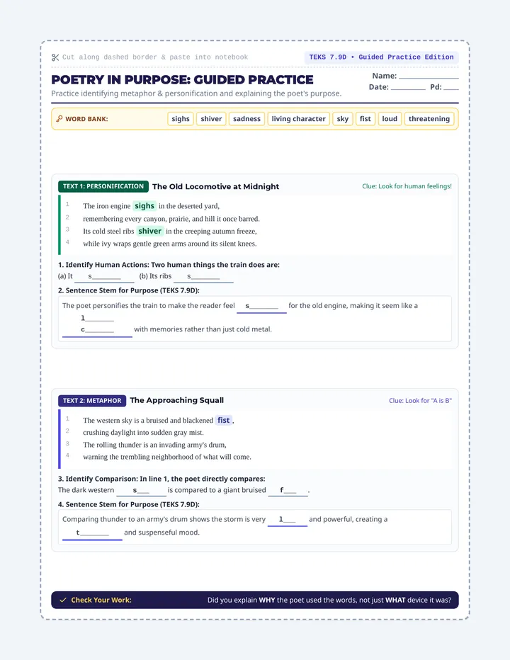Poetic Purpose IEP Practice Activity