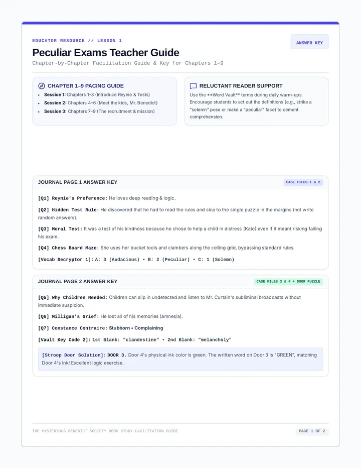 Peculiar Exams Teacher Guide