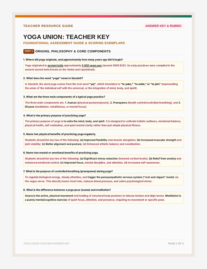 Yoga Union Teacher Key