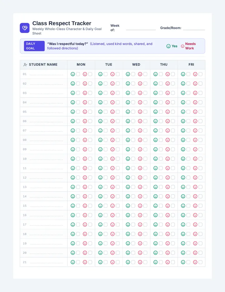 Respect Tracker Sheet
