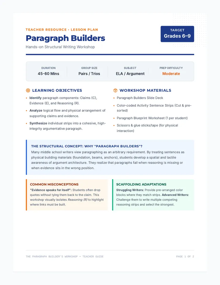 Paragraph Builders Teacher Guide